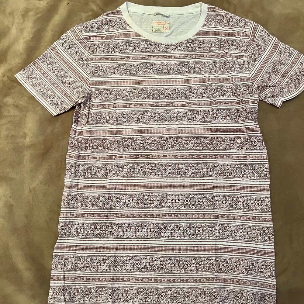 CAPPELLINI BURGANDY GEOMETRIC STRIPPED SHORT SLEEVED TSHIRT